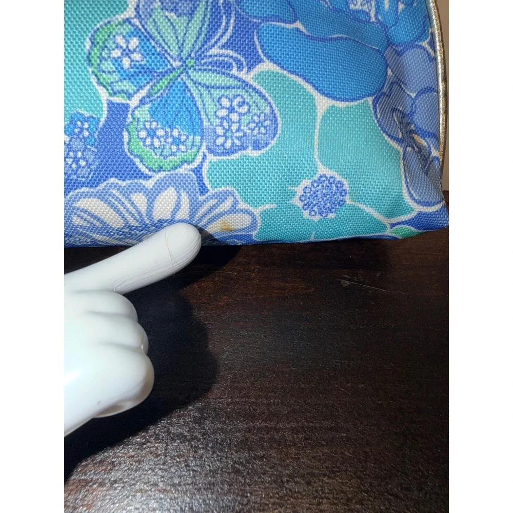 Lilly Pulitzer Estee Lauder Floral Butterfly Cosmetic Bag Blue Pink Makeup Pouch